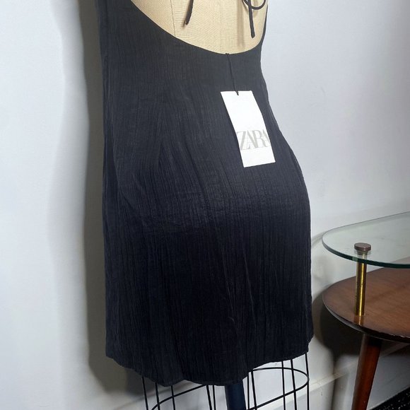NWT Zara Strappy Open Back Textured Black Mini Dress - Picture 4 of 7